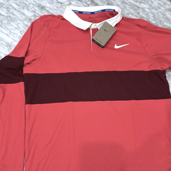 Nike Slam Dri-Fit ADV Long Sleeve Polo Tennis Shirt IB8141-696 Red Men's Large - Picture 1 of 11